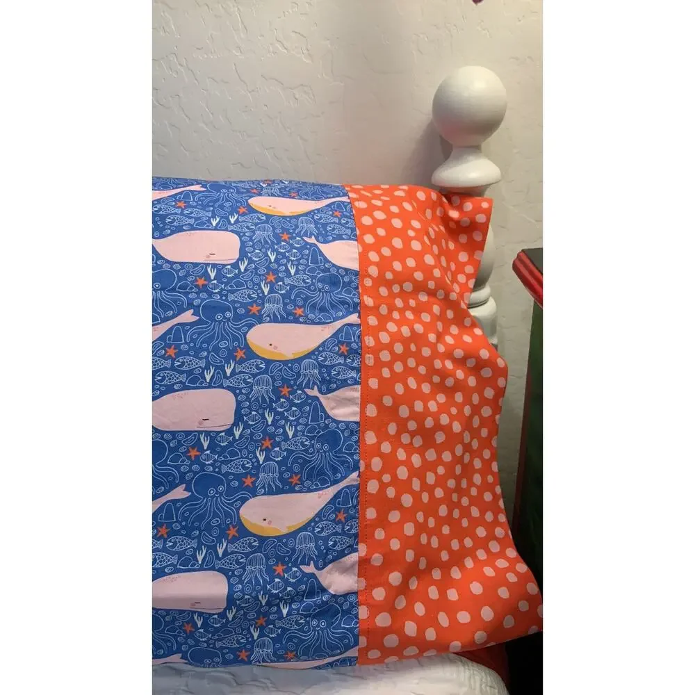 Handmade Standard Set of Pillowcases, Whales in the Deep Blue Sea